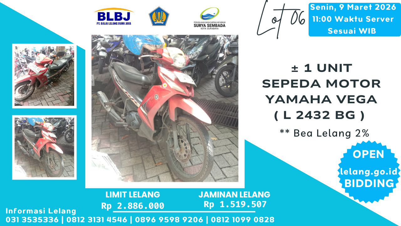 LOT 06: ± 1 UNIT SEPEDA MOTOR YAMAHA VEGA L2432BG