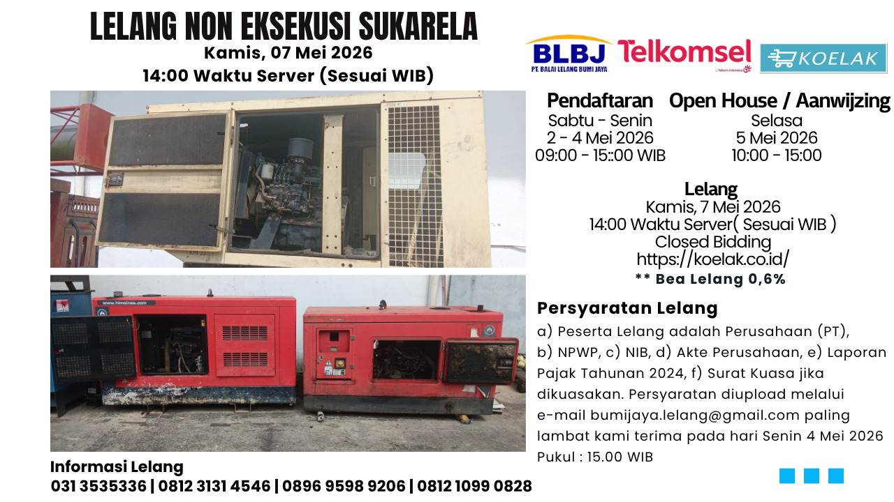 LELANG NON EKSEKUSI SUKARELA ± 1 PAKET GENSET