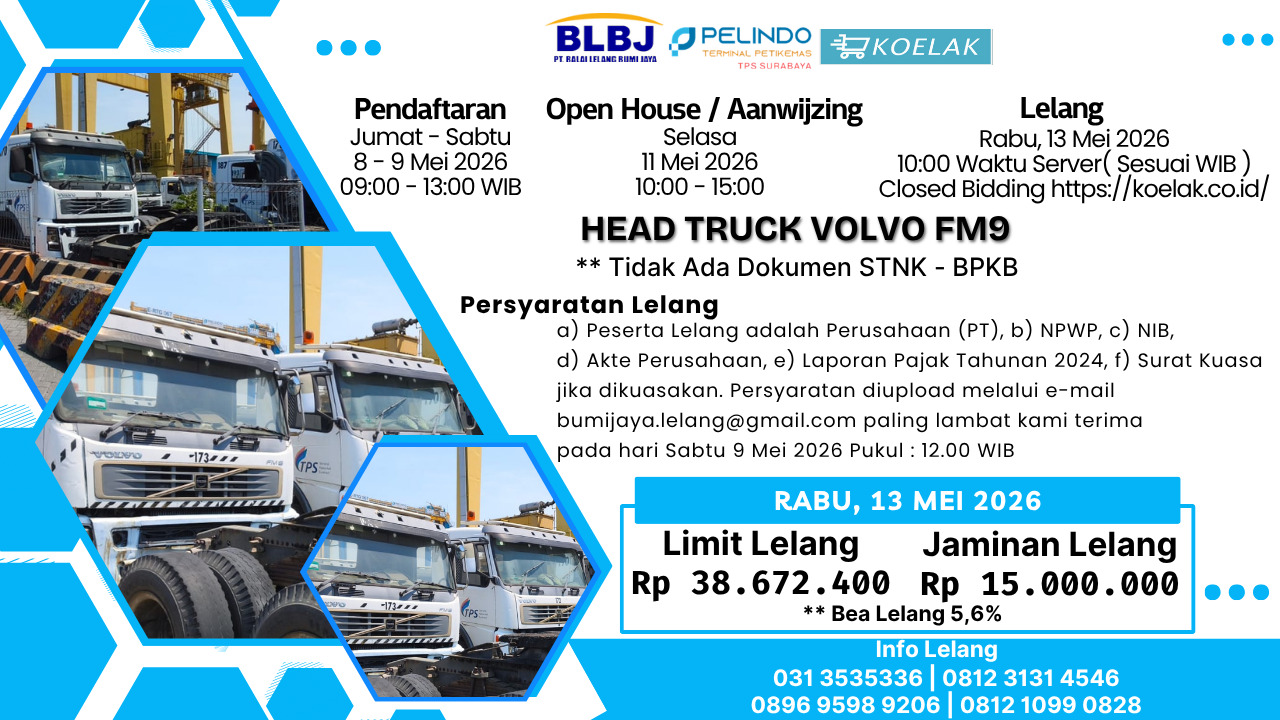 LELANG NON EKSEKUSI SUKARELA HEAD TRUCK VOLVO FM9