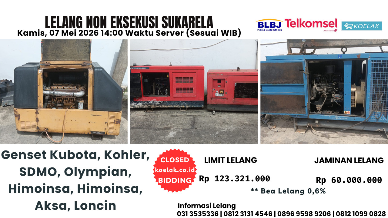 LELANG NON EKSEKUSI SUKARELA ± 1 PAKET GENSET