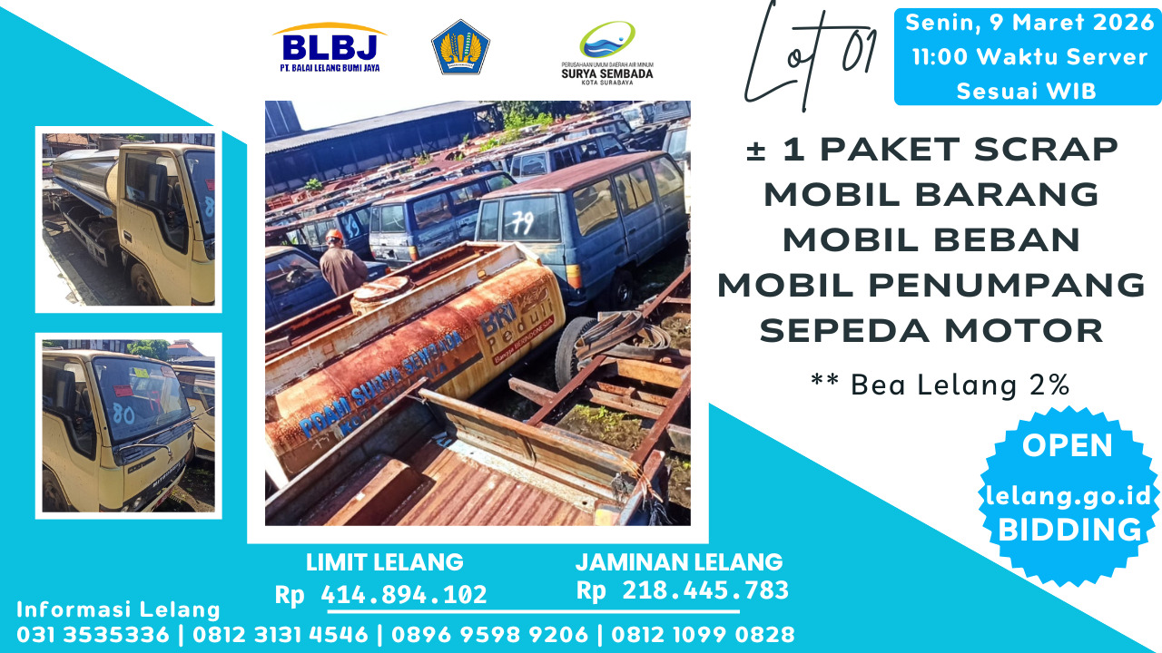 LOT 01:±2 MOBIL BARANG, ±27 MOBIL BEBAN, ±84 MOBIL PENUMPANG, ±54 SEPEDA MOTOR