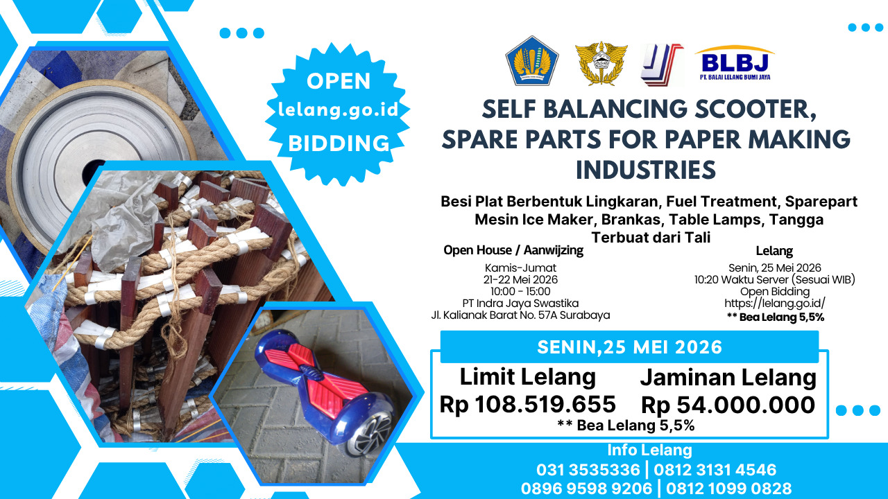 LOT 03 LELANG EKSEKUSI BTD 1 (SATU) PAKET SELF BALANCING SCOOTER, SPARE PART FOR PAPAER MAKING INDUSTRIES, ETC