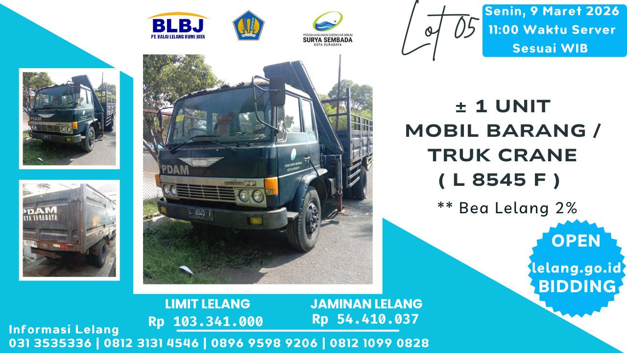 LOT 05: ± 1 UNIT MOBIL BARANG (TRUK CRANE) L8545F